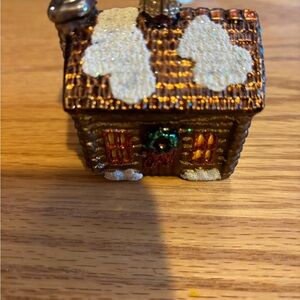 Old World Christmas Log Cabin Ornament Blown Glass Hand Painted And Glittered